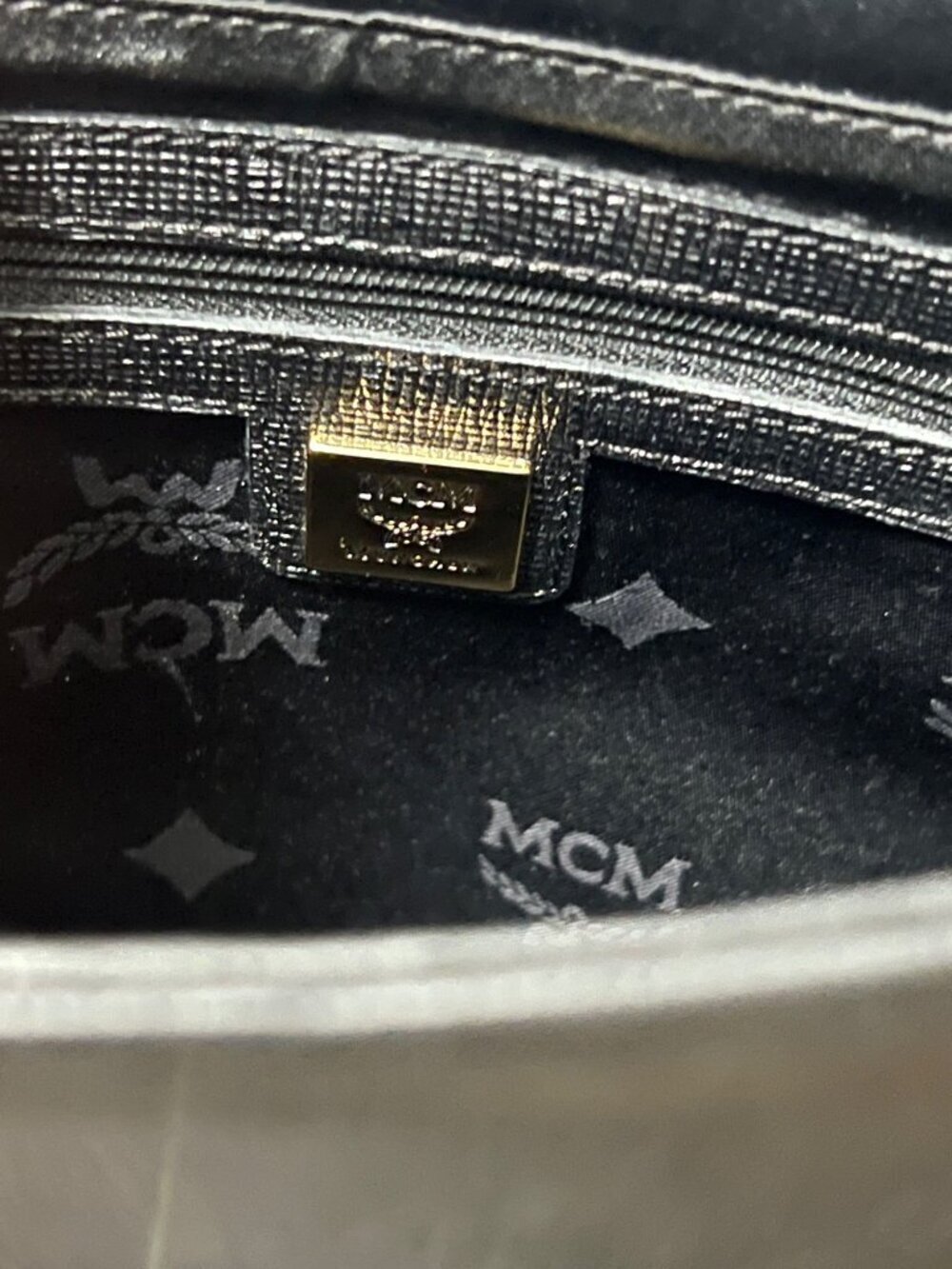 MCM Black Leather Small Bucket Bag With Gold Hardware & Logo Accents - Picture 9 of 9